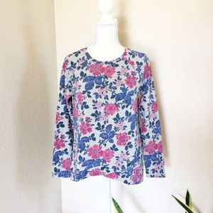 NEW LOFT GRAY & PINK FLORAL CROSSOVER HEM TOP SZ S